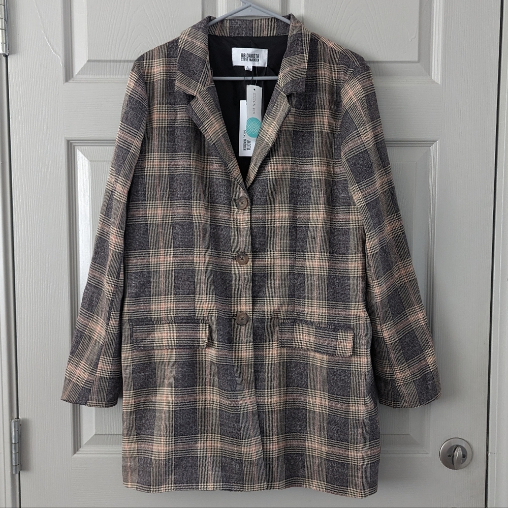 NWT BB DAKOTA BY STEVE MADDEN Plaid For You Blazer- L